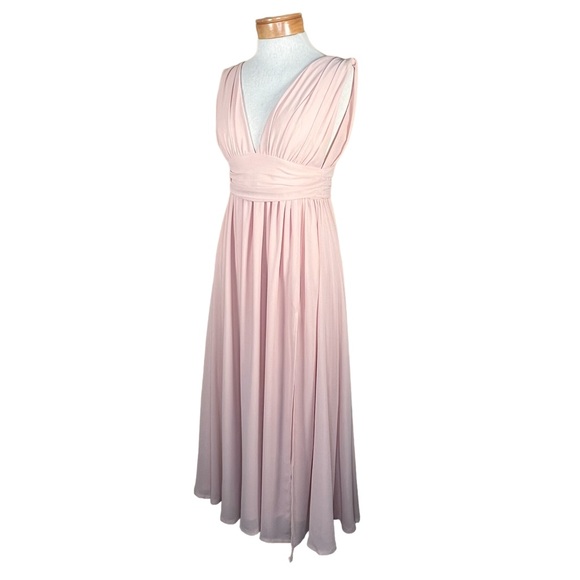 Lulu’s Deep V-Neck Blush Gown Maxi Prom Dress With Front Slit Grecian Goddess S - Picture 16 of 16